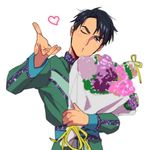  bad_id bad_pixiv_id black_hair blue_eyes bouquet con_potata flower heart jean-jacques_leroy male_focus one_eye_closed sparkle yuri!!!_on_ice 