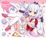  :o arami_o_8 backpack bag bag_charm bangs beads black_hairband blue_eyes blunt_bangs blush bug butterfly capelet charm_(object) copyright_name dragon_girl dragon_horns dragon_tail dress eighth_note food full_body hair_beads hair_ornament hairband heart holding horns insect instrument kanna_kamui kobayashi-san_chi_no_maidragon long_hair long_sleeves looking_at_viewer macaron musical_note pink_footwear polka_dot polka_dot_background randoseru recorder shoes short_dress silver_hair solo sparkle tail teruterubouzu twintails white_legwear 