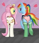  &lt;3 andelai bedroom_eyes blush camel_toe clothing equine fluttershy_(mlp) friendship_is_magic garter_straps half-closed_eyes legwear lingerie looking_back mammal my_little_pony panties pegasus rainbow_dash_(mlp) seductive stockings underhoof underwear wings 