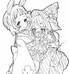  animal_ears bad_id bad_twitter_id blush bunny_ears eyebrows_visible_through_hair gekokujou_hana greyscale hat highres hug long_sleeves mahou_shoujo_ikusei_keikaku mahou_shoujo_ikusei_keikaku_limited mana_(mahoiku) micro_(micronm) monochrome multiple_girls nose_blush wide_sleeves witch_hat yuri 