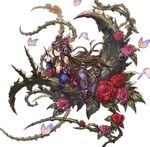 ass bare_shoulders between_breasts breasts brown_hair bug butterfly flower granblue_fantasy hair_ornament high_heels insect jewelry leotard long_hair minaba_hideo official_art purple_eyes rose rose_queen rosetta_(granblue_fantasy) smile thighhighs thorns transparent_background very_long_hair 