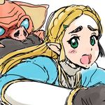  1girl ass ass_grab blush blush_stickers braid french_braid green_eyes long_hair looking_at_viewer nose open_mouth pig pointy_ears princess_zelda simple_background sketch the_legend_of_zelda the_legend_of_zelda:_breath_of_the_wild white_background 