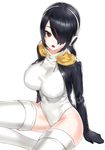  :o arm_support arms_at_sides bangs black_gloves black_hair black_jacket blush brown_eyes colored_eyelashes commentary_request covered_navel drawstring elbow_gloves emperor_penguin_(kemono_friends) from_side gloves groin hair_over_one_eye headphones highleg highleg_leotard hips hood hood_down hooded_jacket jacket kemono_friends kfr leotard long_hair long_sleeves looking_at_viewer multicolored_hair open_clothes open_jacket open_mouth orange_hair shadow simple_background sitting solo spread_legs streaked_hair taut_clothes thighhighs thighs tight turtleneck white_background white_legwear white_leotard 