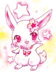  anthro blush cherry cherry_blossom cute eyelashes female food fruit fur jewelpet jewelry lagomorph mammal necklace plant rabbit red_eyes ruby_(jewelpet) sanrio smile solo standing white_fur れんげ 