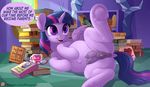  2017 anatomically_correct anatomically_correct_pussy animal_genitalia animal_pussy anus book clitoris cup cutie_mark dialogue dock english_text equine equine_pussy eyewear feathered_wings feathers female feral friendship_is_magic glasses hair hooves horn inside lying mammal my_little_pony patreon pregnant purple_eyes purple_feathers pusspuss pussy solo spread_legs spreading teats text twilight_sparkle_(mlp) underhoof winged_unicorn wings 