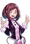  belt blush_stickers bodysuit boku_no_hero_academia breasts brown_eyes brown_hair choker covered_nipples eyebrows open_mouth sho-n-d short_hair small_breasts solo uraraka_ochako 