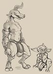  2017 arm_wraps armor armpits athletic balls big_penis bokoblin breath_of_the_wild butt clothed clothing daftpatriot digital_drawing_(artwork) digital_media_(artwork) digitigrade duo fangs flaccid flexing front_view half-erect horn humanoid humanoid_penis ineffective_clothing kneeling loincloth male mammal moblin monochrome naughty_face navel nintendo nipple_piercing nipples nude open_mouth pecs penis piercing pointy_ears porcine saliva sharp_teeth simple_background size_difference slim standing teeth the_legend_of_zelda tongue tongue_out topless video_games wraps 
