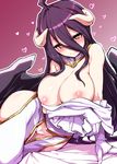  absurdres albedo bare_shoulders black_hair black_wings blush breasts dress gloves harigane_shinshi highres hip_vent horns large_breasts long_hair looking_at_viewer nipples overlord_(maruyama) pussy revealing_clothes smile solo uncensored white_gloves wings yellow_eyes 