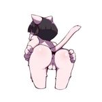  1girl animal_ears anus artist_request ass bangs bent_over black_hair blunt_bangs cat cat_ears from_behind furry invitation nude presenting pussy short_hair simple_background solo spread_pussy tail thigh_gap uncensored white_background 