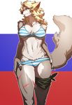  anthro big_breasts blonde_hair breasts brown_fur brown_nose canine female fluffy fluffy_tail fur hair looking_at_viewer mammal pgm300 scar simple_background solo white_background wolf 