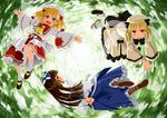  :&lt; :d arms_behind_back ascot beige_dress black_bow black_ribbon blonde_hair blue_bow blue_eyes blush boots bow bowtie brown_eyes brown_footwear brown_hair crescent drill_hair fairy_wings fang flying frills hair_bow hat kazu_(rakugakino-to) long_hair luna_child maid_headdress mary_janes multiple_girls open_mouth outstretched_arms red_eyes ribbon sash shoes short_hair smile spread_arms star star_sapphire sun_(symbol) sunny_milk touhou touhou_sangetsusei white_bow white_legwear wide_sleeves wings 