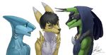  anthro clothed clothing daryabler digimon fish fur gills group hair lucario male marine nintendo nude pok&eacute;mon renamon shark smile teeth video_games 