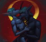  anthro canine daryabler demon drooling duo glowing glowing_eyes horn hug male male/male mammal nipples nude open_mouth saliva 