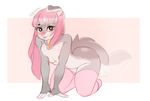  all_fours anthro breasts canine collar female higgyy looking_at_viewer mammal nipples sketch smile solo 