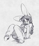  anthro blush clothed clothing female higgyy lagomorph looking_at_viewer mammal monochrome rabbit sitting sketch solo 