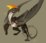  ambiguous_gender daryabler dinosaur feral simple_background solo standing teeth wings 