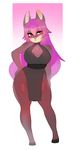  anthro big_breasts blush breasts canine clothed clothing female fur hair higgyy mammal pink_eyes pink_hair simple_background sketch slightly_chubby solo standing wide_hips 