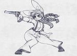  anthro blue_theme clothed clothing female footwear gun handgun higgyy lagomorph mammal pistol rabbit ranged_weapon shoes sketch smile solo standing weapon 