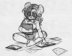  anthro book clothed clothing eyewear female glasses higgyy mammal monochrome mouse rodent sitting sketch solo teeth 