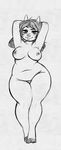  anthro breasts caprine female goat higgyy horn looking_at_viewer mammal nipples nude overweight pussy smile solo standing 
