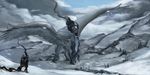  ambiguous_gender daryabler duo feathered_wings feathers feral humanoid macro outside snow standing unknown_species winged_humanoid wings 