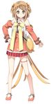  absurdres brown_hair collar dorothy_(glass_no_hana_to_kowasu_sekai) full_body glass_no_hana_to_kowasu_sekai hair_ornament hand_on_hip highres kantoku long_sleeves looking_at_viewer orange_eyes pleated_skirt short_hair simple_background skirt smile solo starfish_hair_ornament thigh_strap two_side_up white_background 