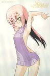  1girl arm arm_up armpits blush hair_ornament hayate_no_gotoku! highres hips katsura_hinagiku long_hair no_bra no_panties no_underwear open-back_dress pink_hair sleeveless sleeveless_turtleneck small_breasts solo sweater sweater_dress thigh_gap thighs virgin_killer_sweater yellow_eyes 