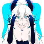  blue_dress blue_eyes diabla_(elsword) elsword enlay glasses long_hair symbol-shaped_pupils white_hair 