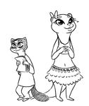  &lt;3 2017 :3 anthro barefoot black_and_white clothed clothing disney duo ear_bow fan_character female inkyfrog male mammal monochrome mustelid navel otter polecat simple_background skirt smile white_background zootopia 