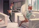  anthro antlers apron bottomless cervine clothed clothing cooking deer di19826 digitigrade duo eyal female gloves_(marking) hooves horn inside male mammal markings mostly_nude panties smile socks_(marking) sweater underwear 