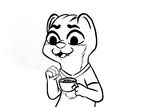  2017 anthro beverage black_and_white clothed clothing cup disney fan_character inkyfrog male mammal monochrome mustelid open_mouth open_smile otter simple_background smile solo tea white_background zootopia 