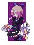  1girl bigdead93 bow breasts cosplay gothic_lolita hair_over_one_eye lavender_hair little_witch_academia lolita_fashion mushroom panty_&amp;_stocking_with_garterbelt ribbon solo stocking_(psg) stocking_(psg)_(cosplay) sucy_manbabalan thighhighs 