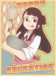  :p apron bad_id bad_pixiv_id bowl brown_hair food food_on_face highres kagari_atsuko little_witch_academia long_hair nakajima_asuka red_eyes solo tongue tongue_out valentine whipped_cream whisk 