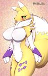  big_breasts black_nose blush breasts data_(wouhlvenartworkshop) digimon fan_character fluffy fluffy_tail green_eyes nude renamon solo tailzkim 