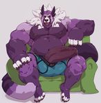  2017 5_fingers 5_toes anthro balls barefoot bento_(character) biceps big_balls big_biceps big_muscles big_penis binturong black_eyes bulge claws clothing erection front_view hand_on_knee huge_balls huge_muscles huge_penis humanoid_hands humanoid_penis hyper hyper_penis long_penis long_tail looking_at_viewer male mammal musclegut muscular muscular_male nipples open_mouth partially_retracted_foreskin pecs penis pose precum purple_nose purple_penis purple_skin purple_tail relaxing sharp_claws sharp_teeth simple_background sitting sofa solo spread_legs spreading taoren teeth thick_penis toe_claws toes tongue uncut underwear vein veiny_penis white_background 