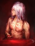  abs blood changye dark_skin dark_skinned_male fate/apocrypha fate_(series) long_hair male_focus muscle nude platinum_blonde_hair pool_of_blood siegfried_(fate) solo 