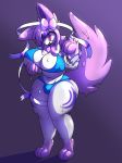  anthro big_breasts big_ears big_tail breasts butt canid canine eeveelution female fox fur goo_creature hair huge_breasts mammal mazz mazzlerazz nintendo pok&eacute;mon pok&eacute;mon_(species) simple_background slime smile sylveon thick_thighs video_games white_fur 