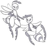  anthro arthropod bee eyelashes fallin_lovelove_bee female greyscale insect itsunknownanon little_witch_academia monochrome mouthless multi_arm multi_limb pussy solo wings 