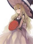  amripo blonde_hair bouquet braid dress expressionless flower hair_between_eyes hat kirisame_marisa long_hair rose solo touhou very_long_hair wavy_hair witch_hat yellow_eyes 