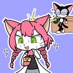  1boy 1girl artist_request cat cat_busters cyborg_kuro-chan furry green_eyes kuro-chan long_hair pink_hair shooting 