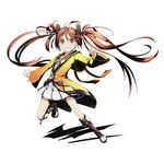  aihara_enju black_bullet boots brown_eyes brown_hair divine_gate dress floating_hair full_body hair_ornament jacket knee_boots leg_up long_hair looking_at_viewer official_art outstretched_arm pleated_dress shadow smile solo transparent_background twintails ucmm very_long_hair white_dress yellow_jacket 