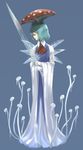  adapted_costume aqua_hair ascot bangs blue_background blue_hair chernobog_(megami_tensei) chiwino cirno closed_eyes crossover crystal_sword flat_chest gloves ice ice_wings long_sleeves mushroom mushroom_hat plant_on_head profile pun shin_megami_tensei short_hair simple_background standing sword touhou transparent weapon white_gloves wide_sleeves wings 