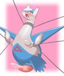  animal_genitalia bdsm blush bondage bound cum cum_on_penis ecru_(artist) fangs fear genital_slit latios legendary_pok&eacute;mon looking_at_viewer male nintendo open_mouth penis pok&eacute;mon precum slit solo suspension sweat tears video_games wings 