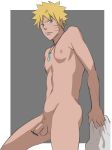  1boy blonde_hair blue_eyes blush flaccid foreskin jewelry male_focus naruto naruto_(series) necklace nipples nude penis solo testicles towel undressing uzumaki_naruto 
