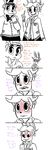  2015 animatronic anthro bear blush bonnie_(fnaf) bow_tie buckteeth clothing comic dialogue duo ear_bow english_text five_nights_at_freddy&#039;s freddy_(fnaf) hat inkyfrog lagomorph looking_at_viewer machine male mammal rabbit restricted_palette robot school_uniform simple_background sweat talking_to_viewer teeth text top_hat uniform video_games white_background 