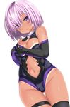  :o adjusting_clothes adjusting_leotard ass_visible_through_thighs bare_shoulders black_gloves black_legwear blush breasts center_opening cleavage cowboy_shot dark_skin dutch_angle fate/grand_order fate_(series) gloves groin hair_over_one_eye leotard looking_at_viewer mash_kyrielight medium_breasts navel nijimoto_hirok one-piece_tan open_mouth pink_hair purple_eyes shiny shiny_skin short_hair solo standing stomach sweat tan tanline thigh_gap thighhighs 