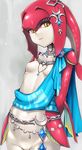  breasts fins fish_girl hair_ornament hashi highres jewelry lips looking_at_viewer mipha monster_girl multicolored multicolored_skin red_skin small_breasts solo the_legend_of_zelda the_legend_of_zelda:_breath_of_the_wild white_skin yellow_eyes zora 