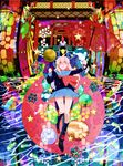  1girl 2017 abstract ahoge animal_head architecture arms_up bad_id bad_pixiv_id bangs chinese_zodiac circle colorful commentary_request east_asian_architecture egasumi fish_bone floating formal full_body gloves hair_between_eyes hair_intakes hair_over_shoulder hand_on_another's_hip highres holding holding_umbrella kneehighs knees_together_feet_apart lantern leg_up legs lips loafers long_hair long_sleeves looking_at_viewer magatan neckerchief new_year original pants parted_bangs parted_lips patterned pink_eyes pink_hair pleated_skirt raised_eyebrows rising_sun sailor_collar school_uniform see-through serafuku shirt shoes skirt small_stellated_dodecahedron sparkling_eyes splatter star striped striped_legwear suit sunburst surprised thigh_gap umbrella water wind wind_lift wooden_lantern year_of_the_rooster 