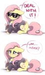  2017 blush buttersprinkle clothed clothed_feral clothing cutie_mark english_text equine eyewear feathered_wings feathers female feral fluttershy_(mlp) friendship_is_magic hair mammal my_little_pony pegasus pink_hair simple_background solo sunglasses text white_background wings yellow_feathers 