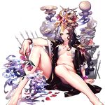  artist_request barefoot bead_bracelet beads black_hair bracelet eyeshadow flower food fruit headdress holding jewelry long_hair looking_at_viewer makeup multicolored_hair navel official_art open_clothes open_robe petals polearm pomegranate red_eyes robe rose skull smile smoke solo spear tenzuka-kan_izanami transparent_background two-tone_hair uchi_no_hime-sama_ga_ichiban_kawaii weapon white_hair 